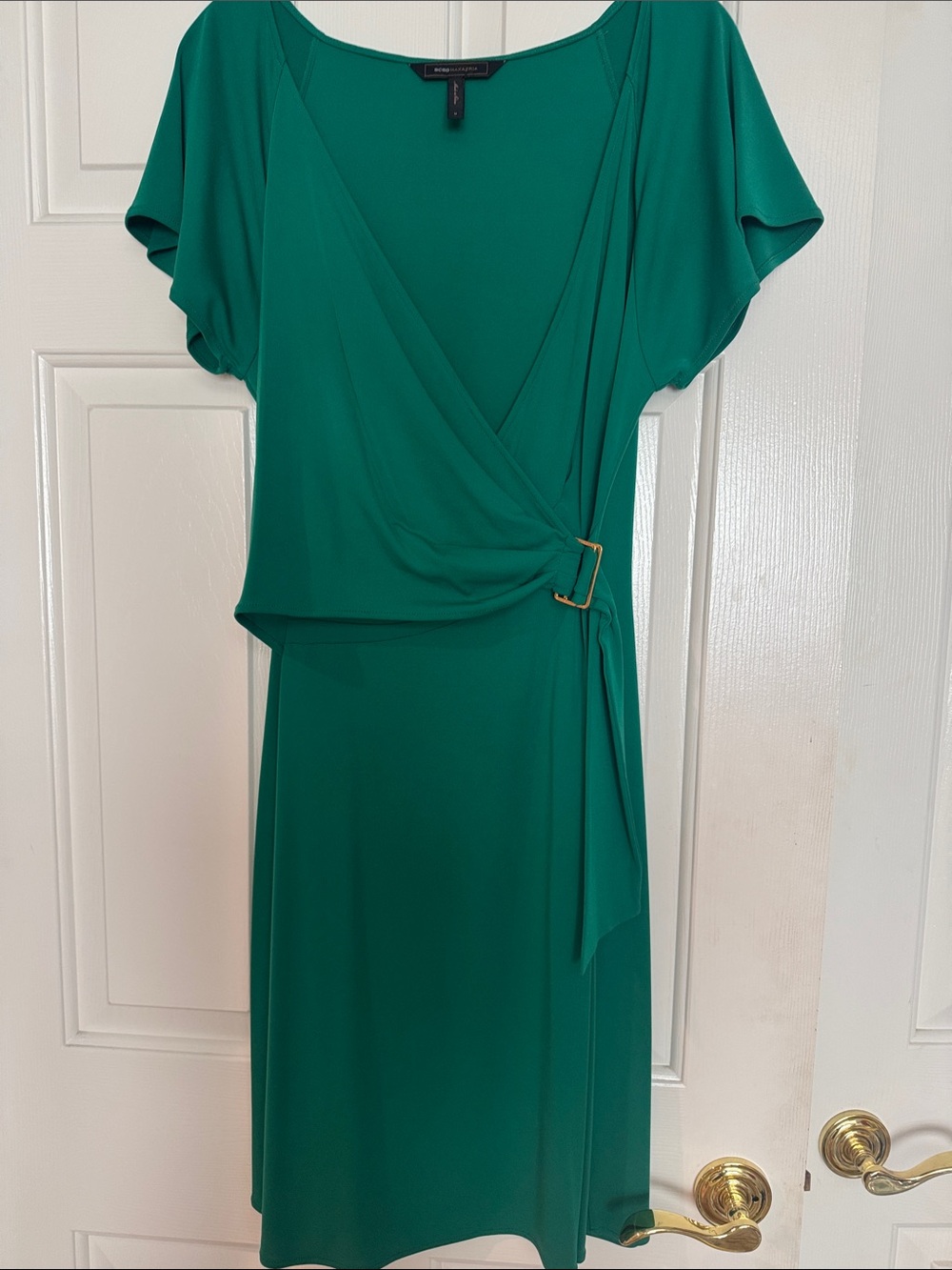 BCBGMaxAzria Emerald Green Wrap Dress with Side Buckle